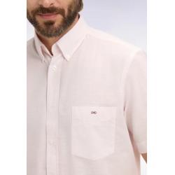 Chemise Eden Park Manches Courtes - Coton Jacquard Rayé - Rose - Coupe Regular
