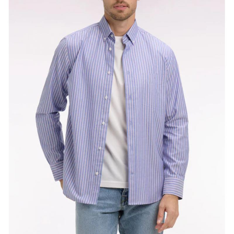 Chemise Eden Park - Coton Pinpoint Rayé - Rose Clair - Coupe Regular