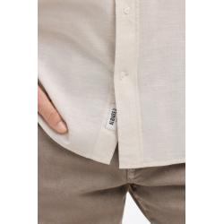 Chemise Eden Park Manches Courtes - Coton Jacquard Rayé - Beige Grège - Coupe Regular