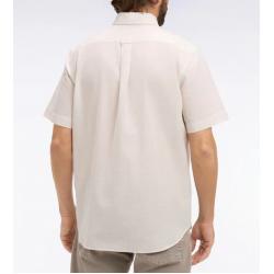 Chemise Eden Park Manches Courtes - Coton Jacquard Rayé - Beige Grège - Coupe Regular