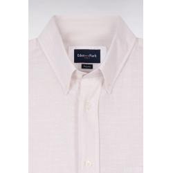 Chemise Eden Park Manches Courtes - Coton Jacquard Rayé - Beige Grège - Coupe Regular