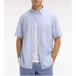 Chemise Eden Park Manches Courtes - Popeline de Coton Rayé - Bleu Ciel - Coupe Regular