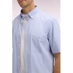 Chemise Eden Park Manches Courtes - Popeline de Coton Rayé - Bleu Ciel - Coupe Regular