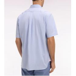 Chemise Eden Park Manches Courtes - Popeline de Coton Rayé - Bleu Ciel - Coupe Regular