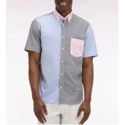 Chemise Eden Park Manches Courtes - Popeline de Coton Vichy - Bleu Marine - Coupe Regular