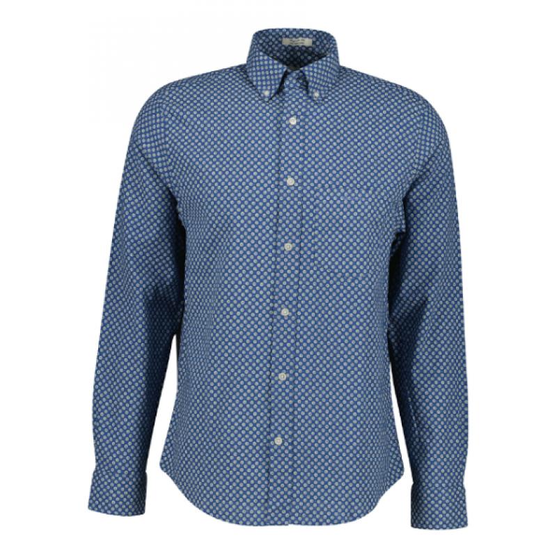 Chemise GANT - Coton Lin Imprimé - Bleu Vintage - Coupe Regular
