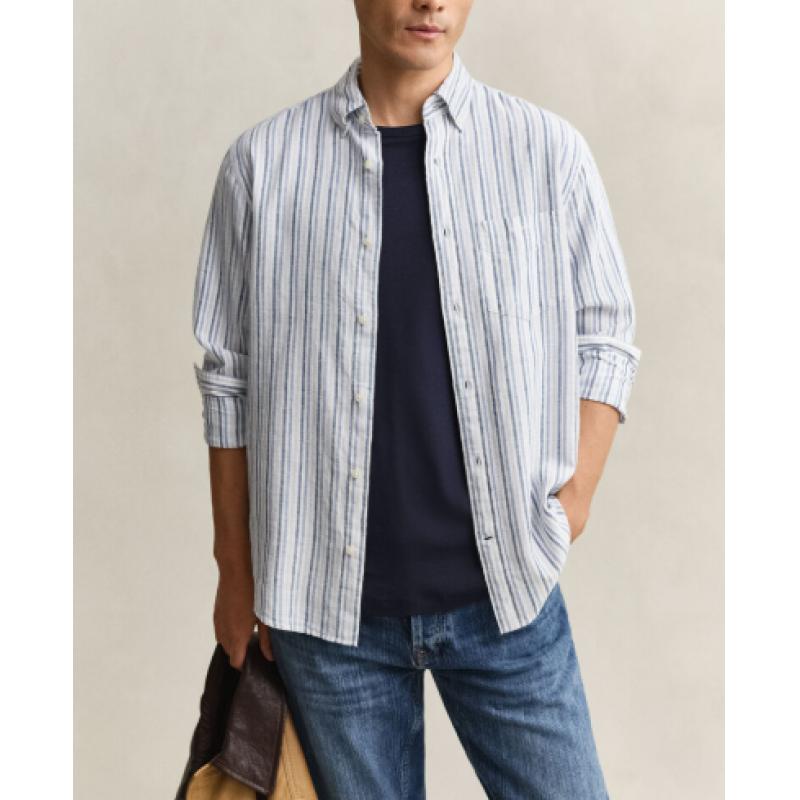 Chemise GANT - Lin Mélangé Rayé - Bleu Vintage - Coupe Regular