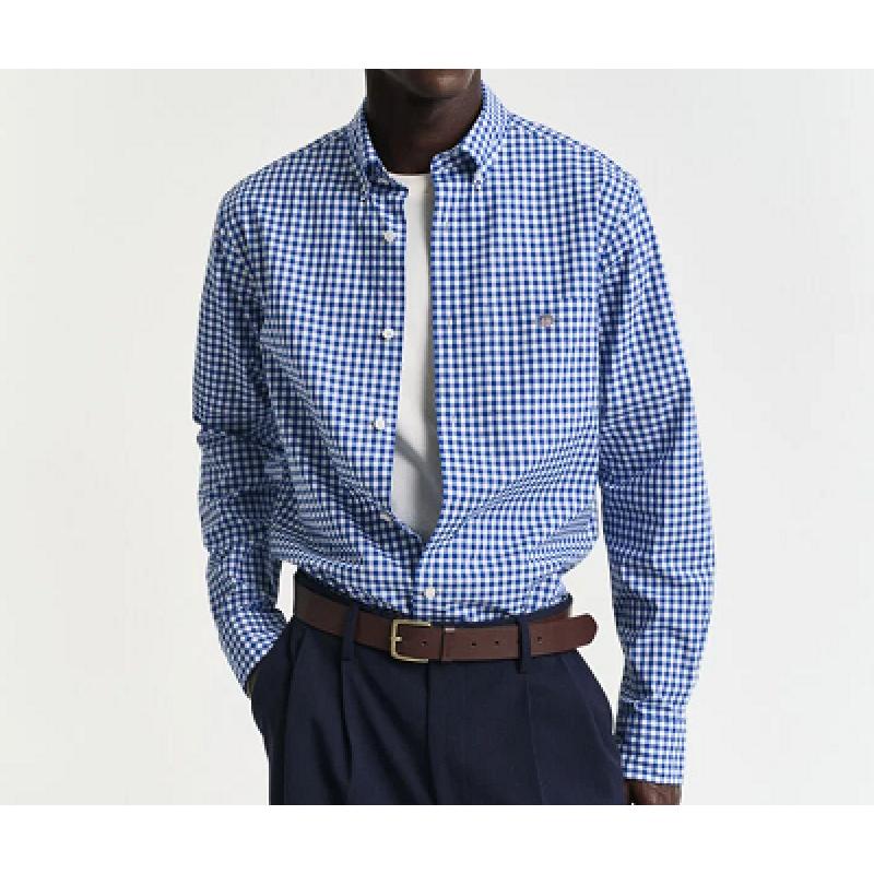 Chemise GANT - Popeline de Coton Vichy - Bleu College - Coupe Regular