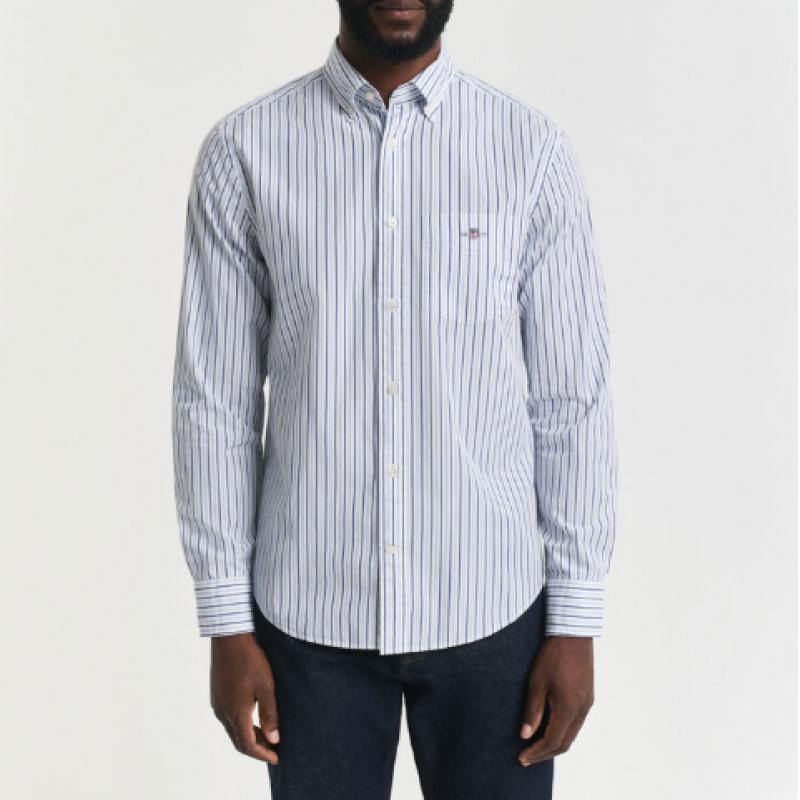 Chemise GANT - Popeline de Coton Rayée - Bleu Clair - Coupe Regular