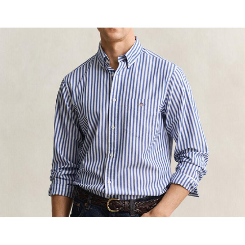 Chemise GANT - Popeline de Coton Rayée - Bleu College - Coupe Regular