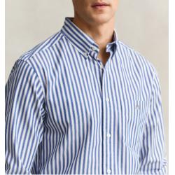 Chemise GANT - Popeline de Coton Rayée - Bleu College - Coupe Regular