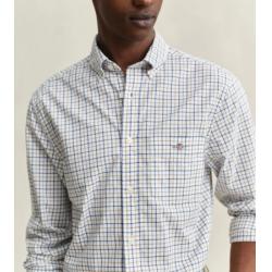 Chemise GANT - Popeline de Coton à Carreaux - Taupe Beige - Coupe Regular