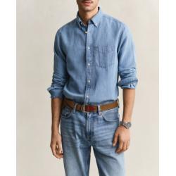 Chemise GANT - Coton et Lin Indigo - Bleu Clair - Coupe Regular