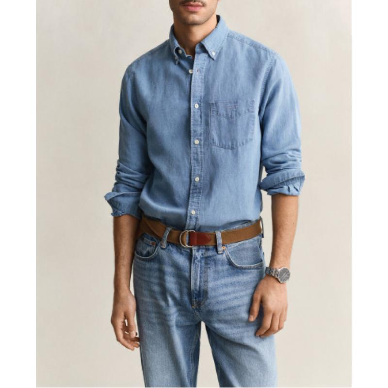 Chemise GANT - Coton et Lin Indigo - Bleu Clair - Coupe Regular