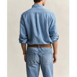 Chemise GANT - Coton et Lin Indigo - Bleu Clair - Coupe Regular