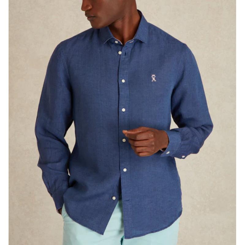 Chemise Vicomte A. Slim - Lin Bleu Océan - Manches Longues