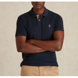 Polo Vicomte A. - Coupe Ajustée en Coton Piqué Contrasté - Bleu Marine