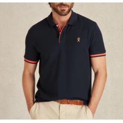 Polo Vicomte A. - Coupe Ajustée Coton - Bleu Marine à Détails Fluo