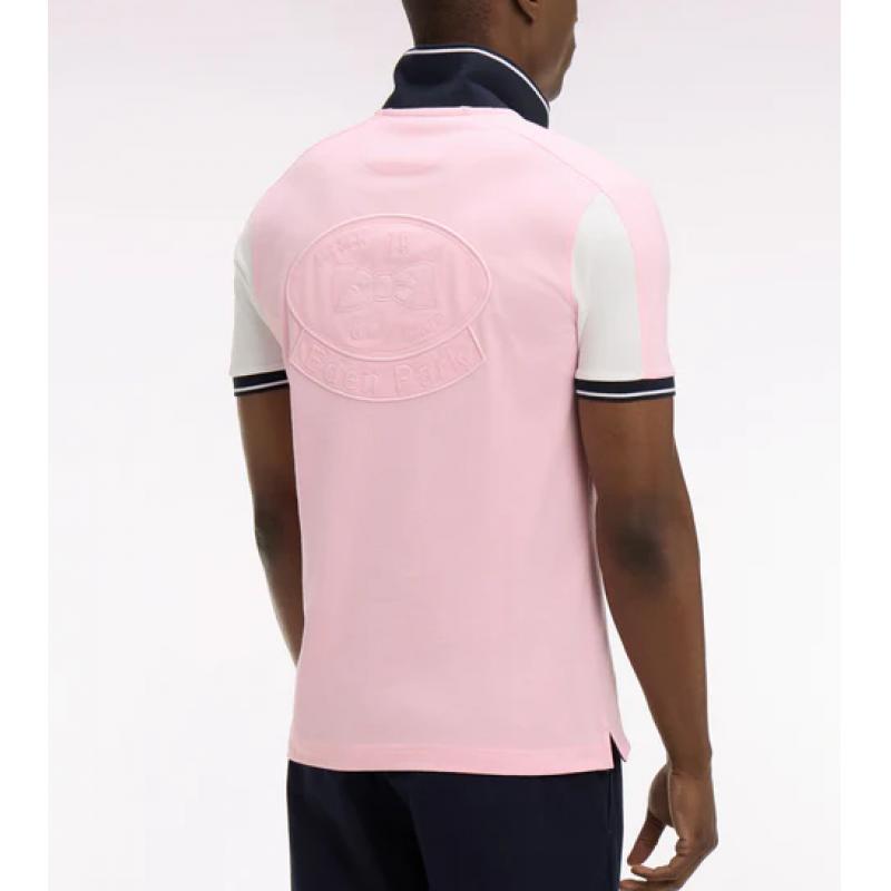 Polo Eden Park - Coton Brodé Dos - Rose Clair - Coupe Regular