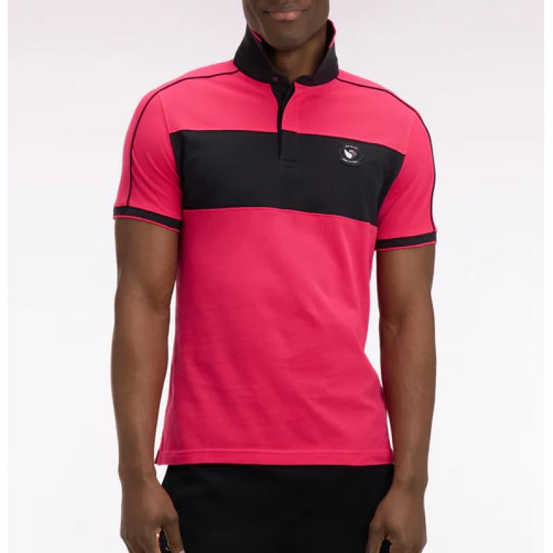 Polo Eden Park - Bicolore en Coton - Fuchsia et Noir - Manches Courtes