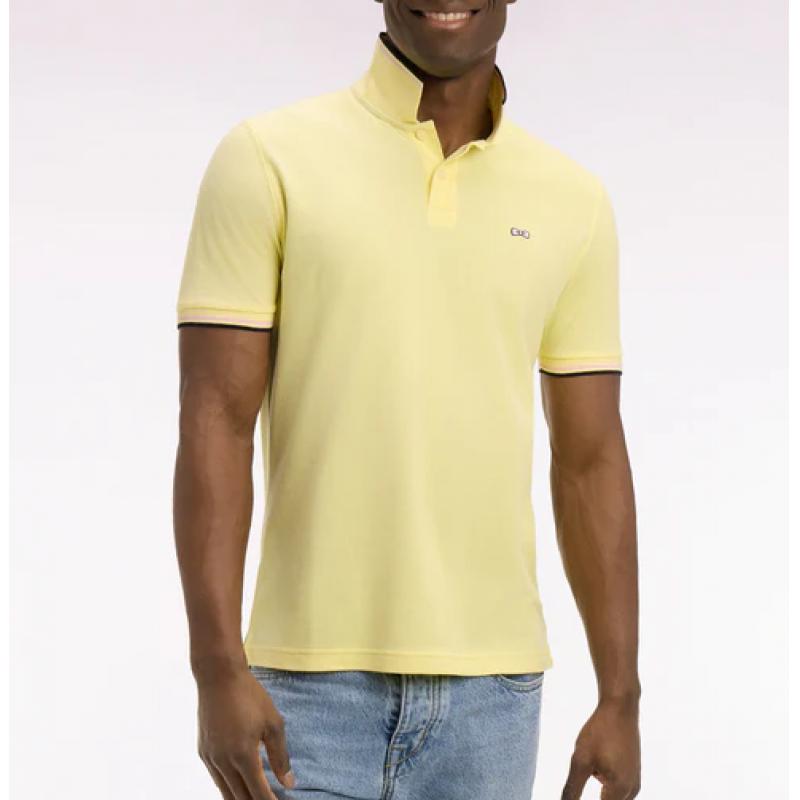 Polo Eden Park - Jaune Clair en Coton - Détails Rayés - Coupe Regular