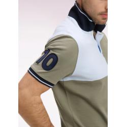 Polo Eden Park - Kaki et Bleu Ciel en Coton - Manches Courtes